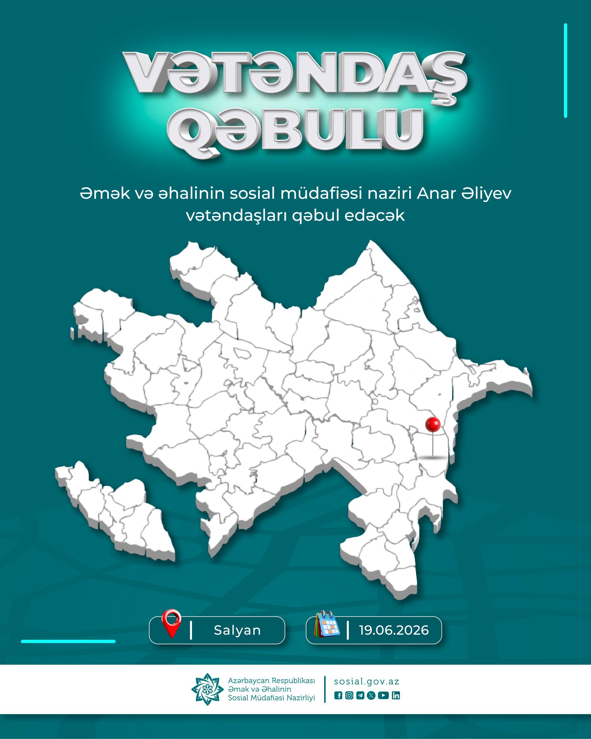 Nazir Anar Əliyev Salyanda vətəndaşları qəbul edəcək