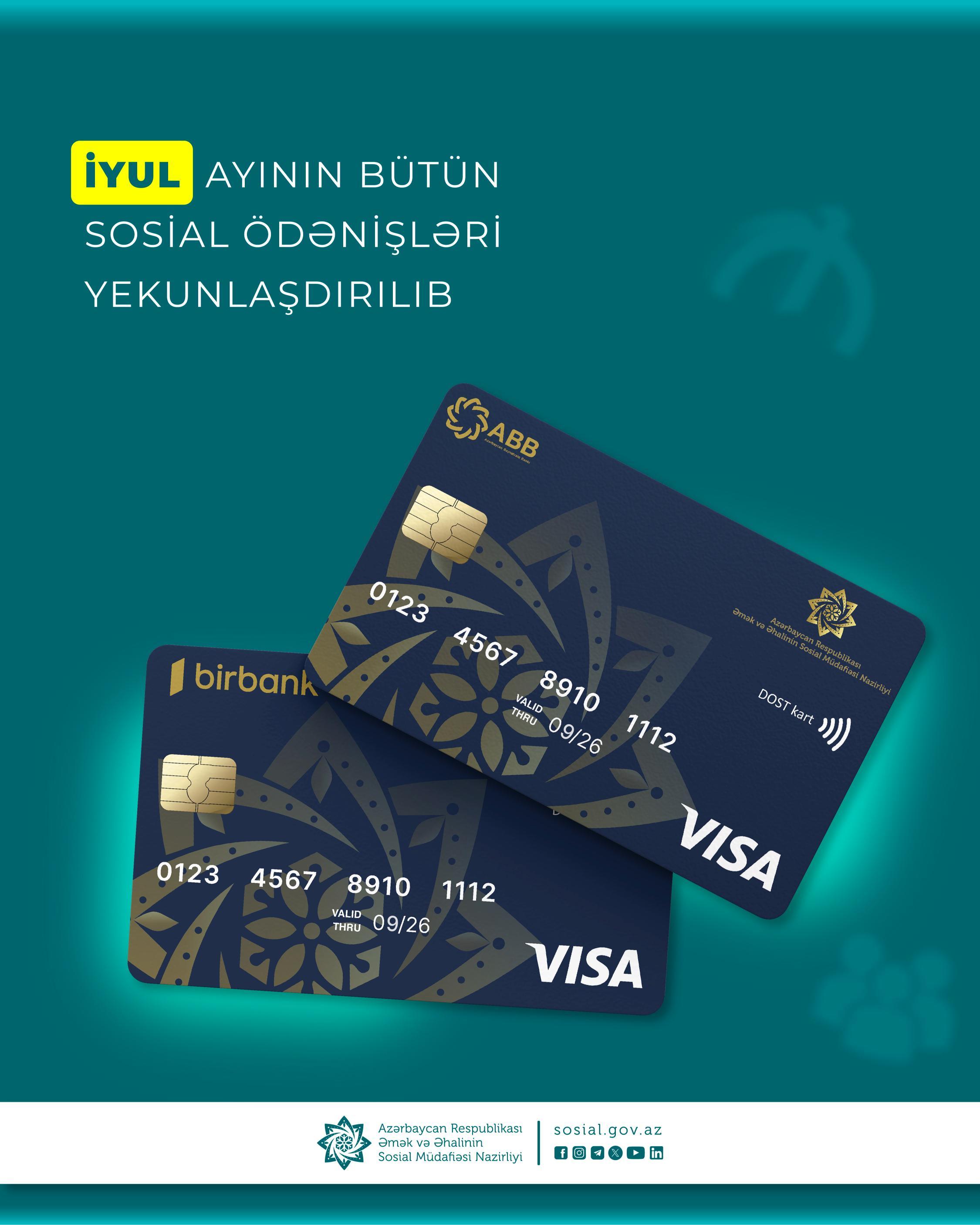 İyul ayının bütün sosial ödənişləri yekunlaşdırılıb