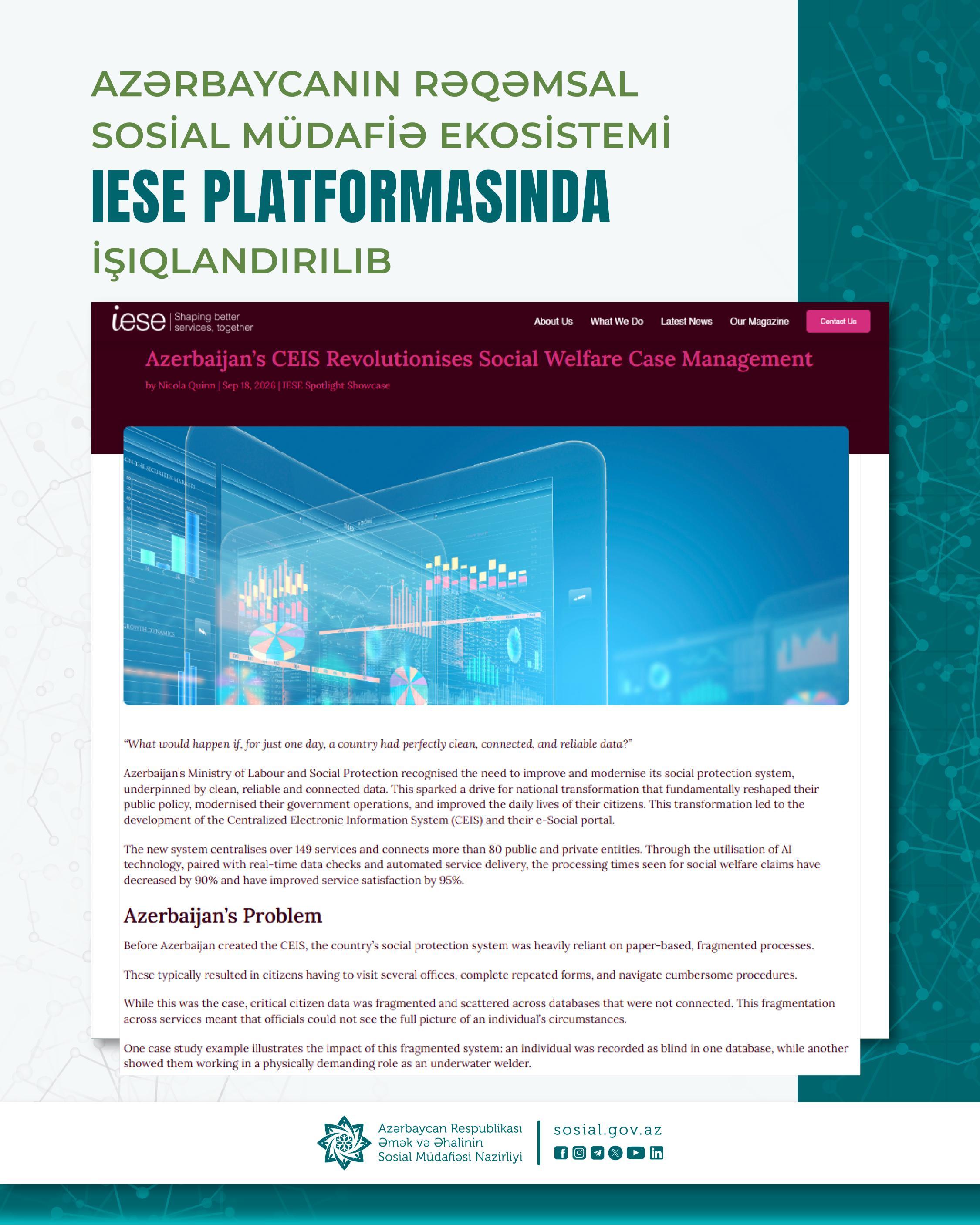 Azərbaycanın rəqəmsal sosial müdafiə ekosistemi IESE platformasında işıqlandırılıb
