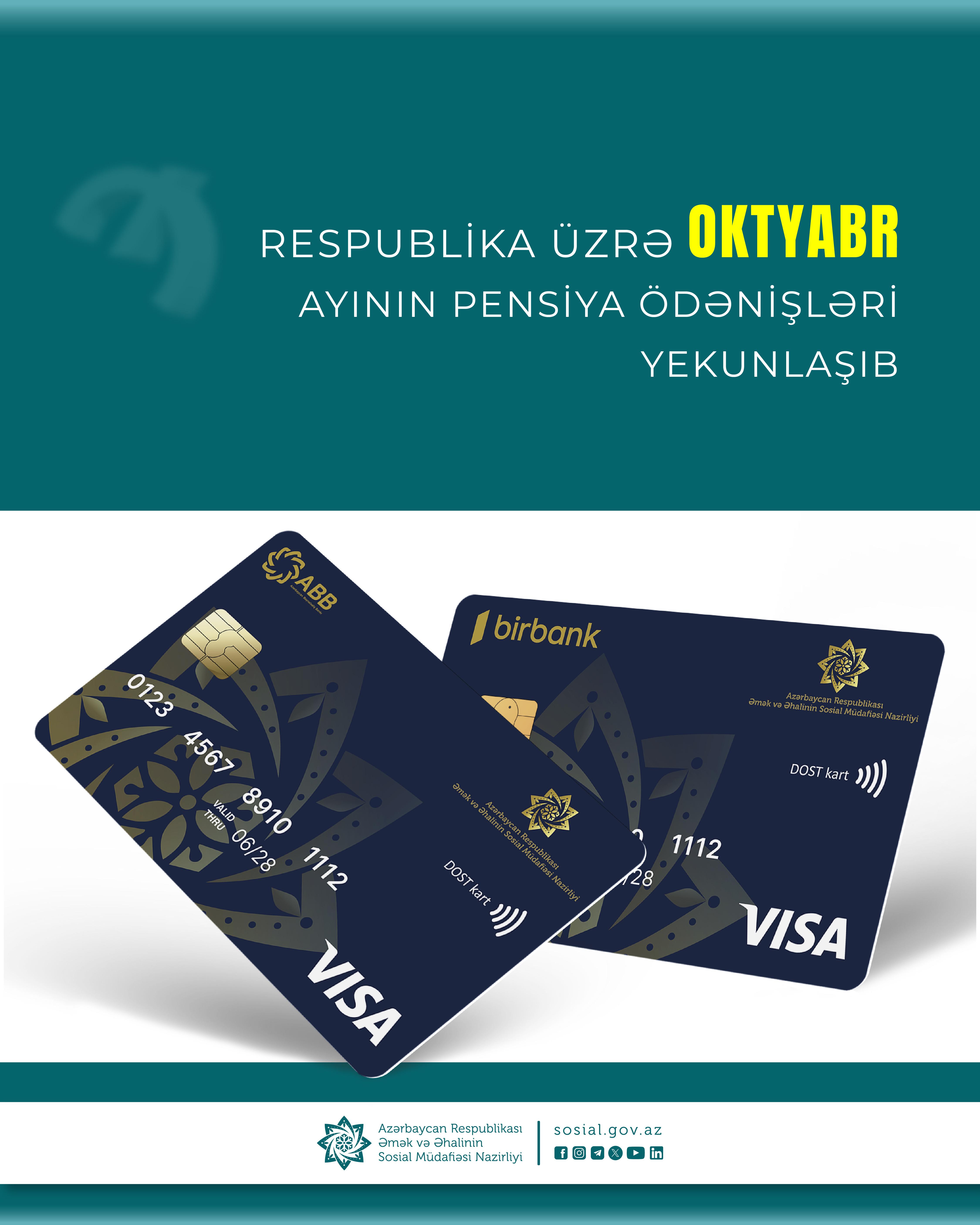 Respublika üzrə oktyabr ayının pensiya ödənişləri yekunlaşıb